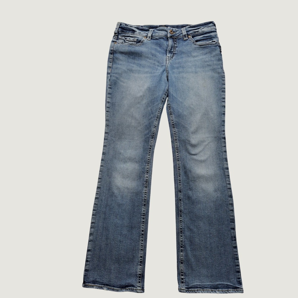 Silver Jeans Avery Slim Bootcut 14x33 Blue Distressed Hem W94627SJL204 GUC